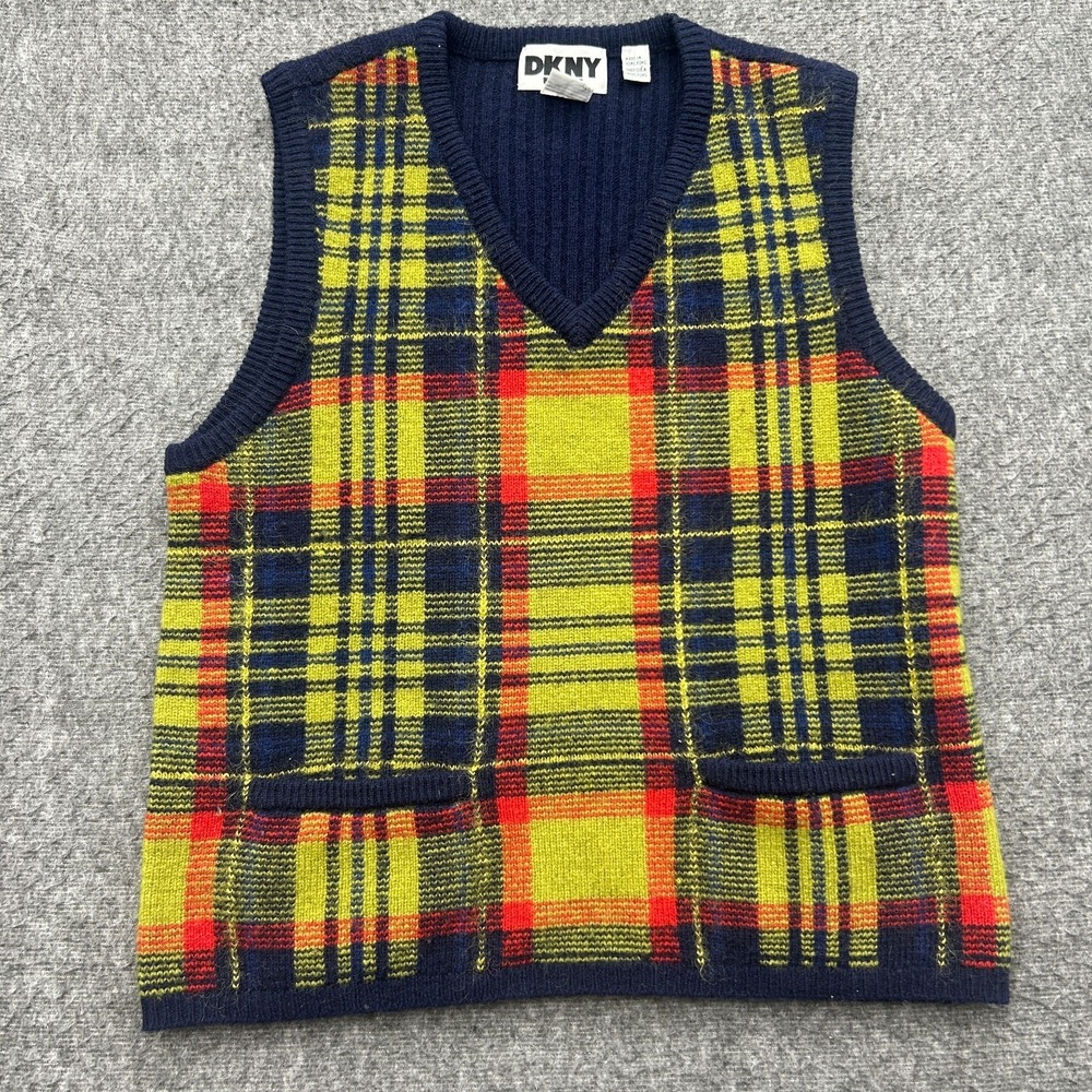 Vintage DKNY Vest Large Wool Plaid Grunge Academic‎ Goblincore y2k Indie